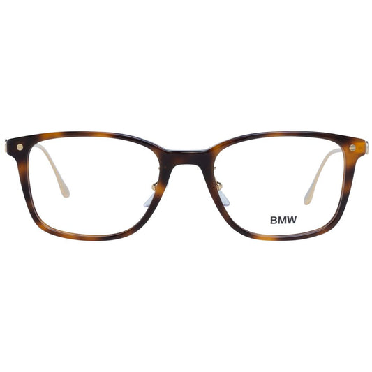 BMW Brown Men Optical Frames with multicolor metal & plastic trapezium shape, full-rim style, demo lenses, size 54-20-145.