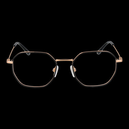 BULGET MOD. BG1774MT 5109B gent's eyeglasses with gold metal frame on black background.