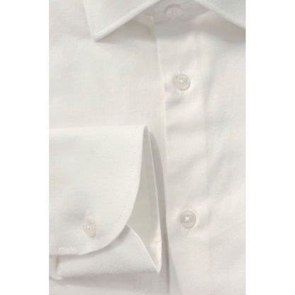 Baldinini Trend White Cotton Men's Shirt with French collar and button closure, showcasing Italian craftsmanship and elegance.