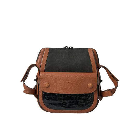 Balenciaga Black Brown Exotic Skin Leather Vertical Crossbody Purse Bag