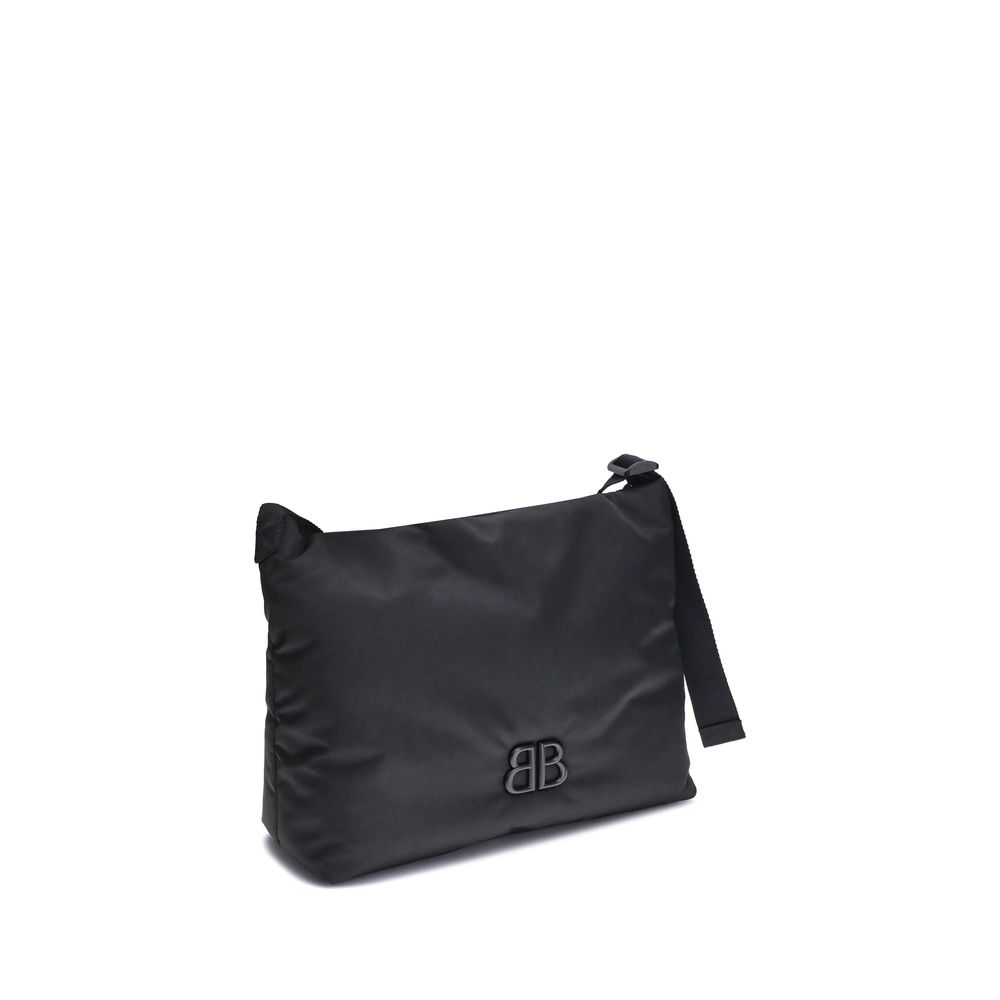 Balenciaga Black Fabric Shoulder Bag with BB logo, versatile design, comfortable strap, ideal for daily essentials.