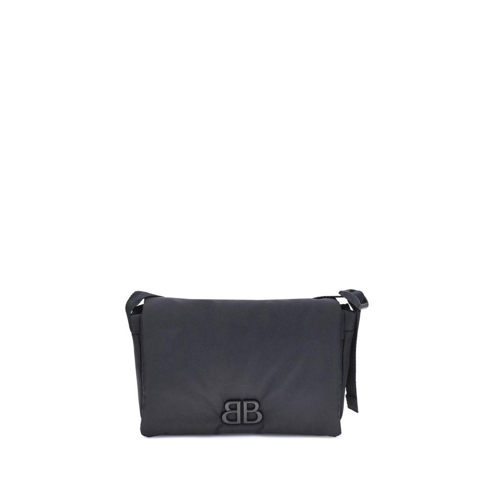 Balenciaga Black Polyamide Shoulder Bag with tone-on-tone logo, minimalist design, and adjustable strap