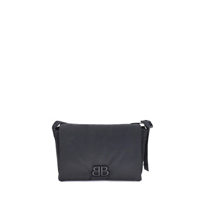 Balenciaga Black Polyamide Shoulder Bag with tone-on-tone logo, minimalist design, and adjustable strap