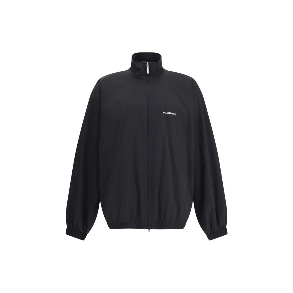 Balenciaga Black Polyester Shell Jacket with high collar and zipper closure
