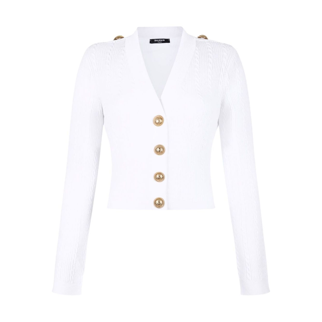 Balmain Button-Trim Cable-Knit Cardigan