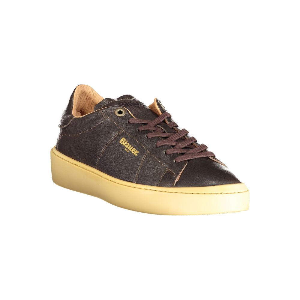 Blauer Brown Leather Men Sneaker with removable insole and logo, combining style and functionality in sports footwear.