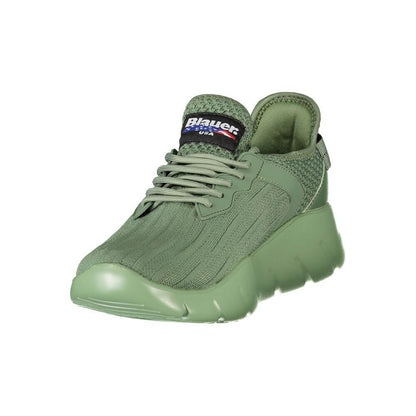 Blauer Green Polyester Men Sneaker with contrasting details and Blauer logo, ideal for urban fashion.