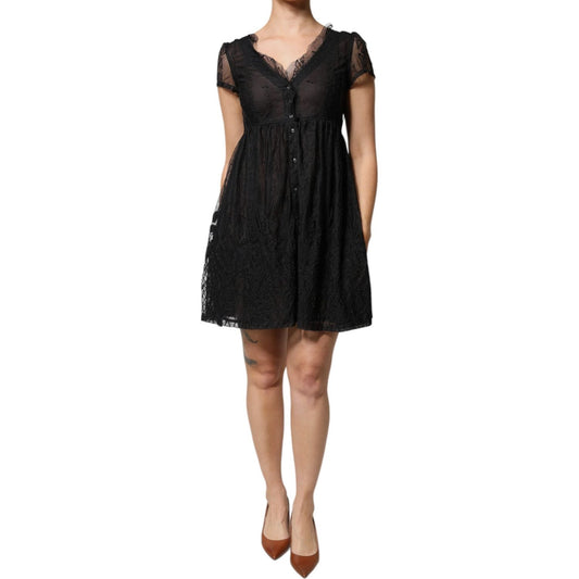 Blugirl Blugirl Black Short Sleeves Floral Lace Trim A-line Mini Dress 1728,67345645728,Black,Blugirl,Clothing,Dresses - Women - Clothing,IT42|M,Preowned / Defect,Women,Women - Clothing DR281359-42