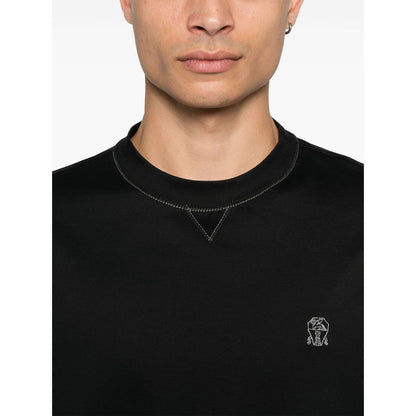 Brunello Cucinelli Crew neck T-shirt in cotton jersey with logo and faux layering