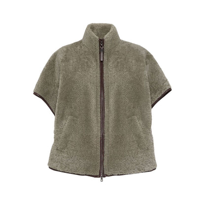 Brunello Cucinelli Curly Shearling Short Sleeve Outerwear with Shiny Zipper Pull