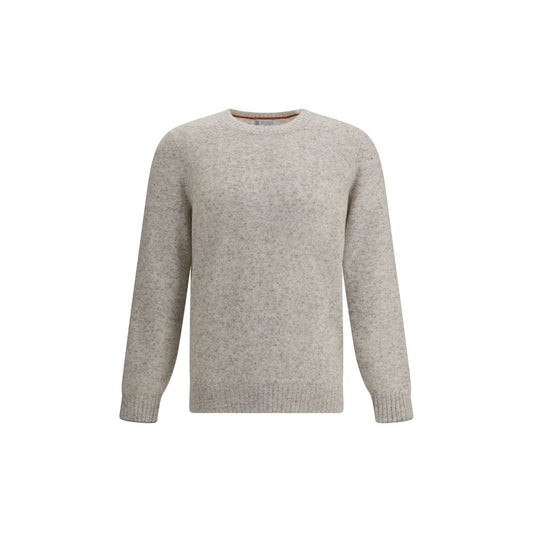Brunello Cucinelli Gray Alpaca Vicugna Pacos Sweatshirt with ribbed crew neck and cuffs, featuring a modern mélange pattern.