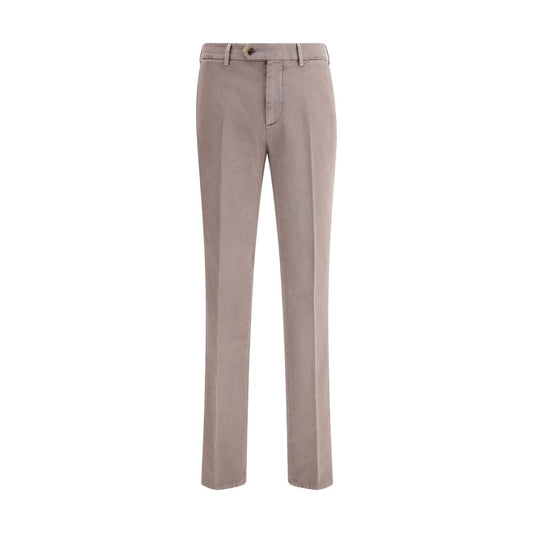 Brunello Cucinelli Gray Cotton Casual Pants with button and zipper, belt loops, and pockets, offering a versatile monochrome style.