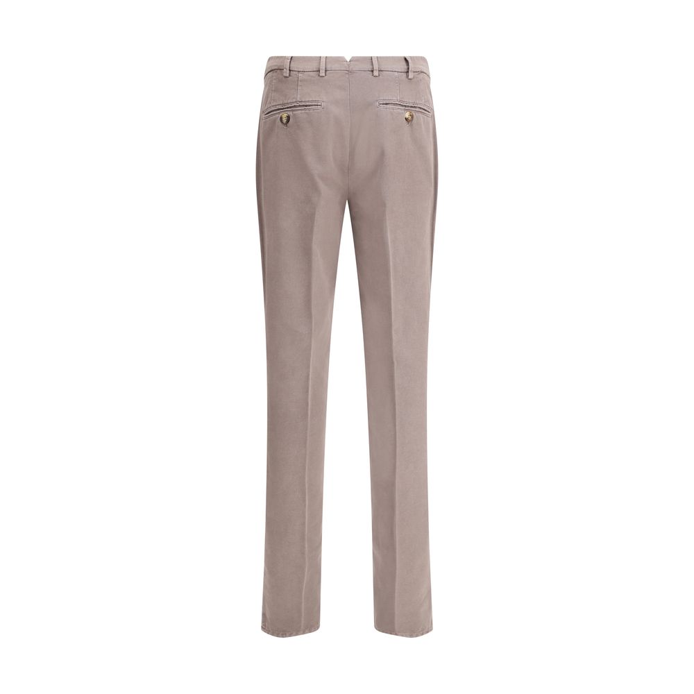 Back view of Brunello Cucinelli Gray Cotton Casual Pants with welt pockets and belt loops, showcasing elegant and versatile design.