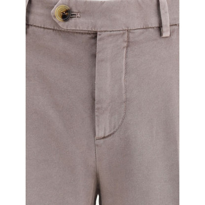 Brunello Cucinelli Gray Cotton Casual Pants with button closure and belt loops, showcasing elegant design and craftsmanship.