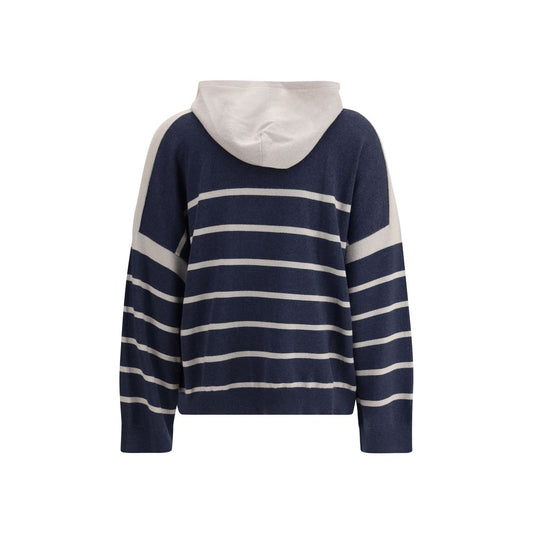 Brunello Cucinelli Hooded Sweater with striped pattern, featuring ribbed hems and cuffs for a perfect fit, made of soft cashmere. Ideal for SS25.