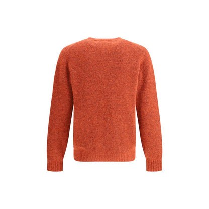 Back view of Brunello Cucinelli Orange Alpaca Vicugna Pacos Sweatshirt with ribbed cuffs and refined mélange pattern, perfect for warmth and style.