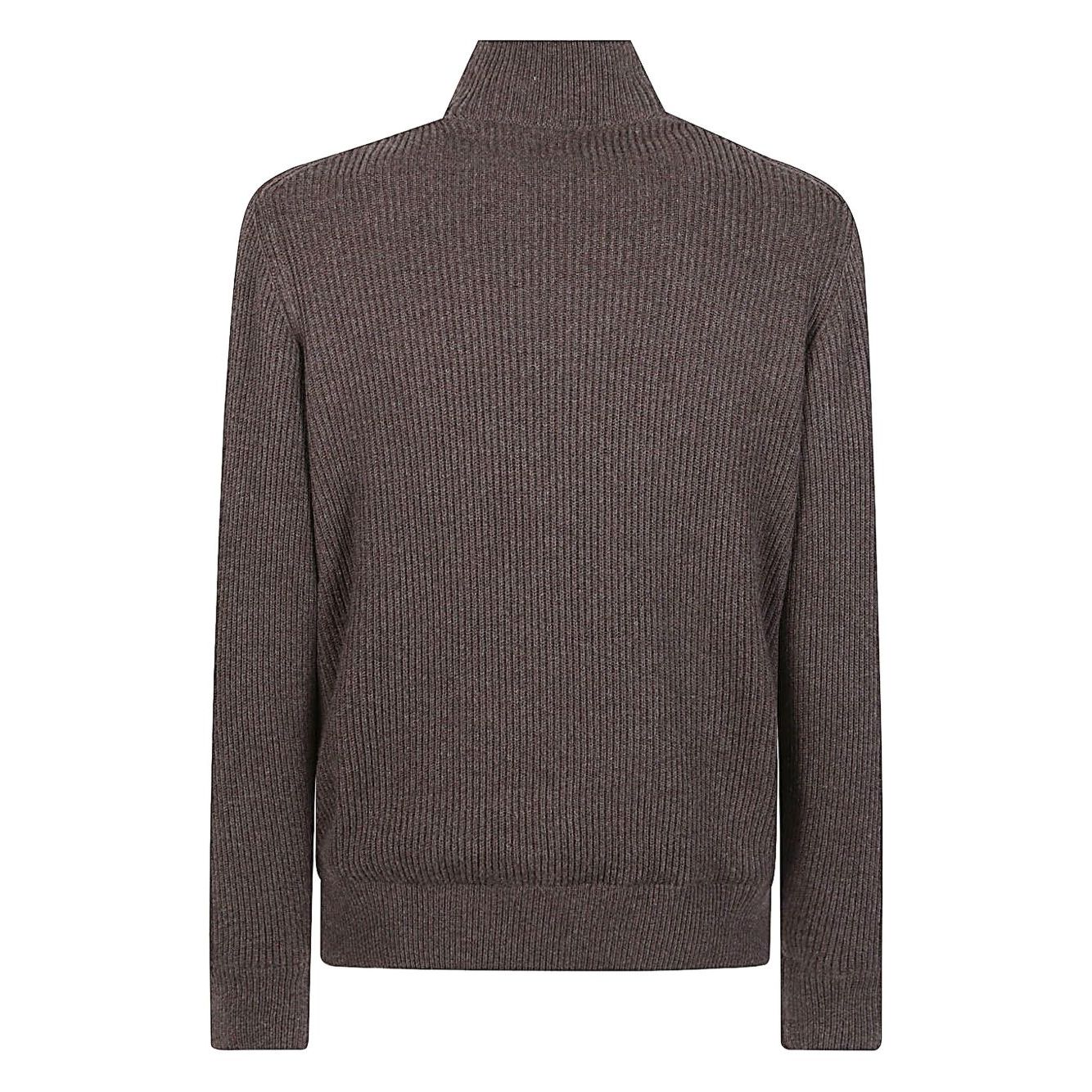 Back view of a Brunello Cucinelli Suede and cashmere blouson jacket in brown with ribbed pattern and collar.