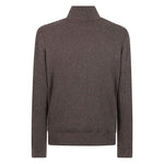 Back view of a Brunello Cucinelli Suede and cashmere blouson jacket in brown with ribbed pattern and collar.
