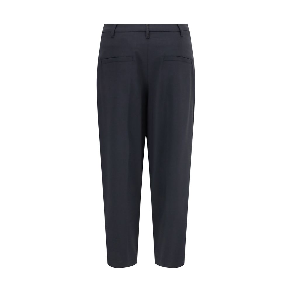 Back view of Brunello Cucinelli Tailored chino Pants in dark fabric with welt pockets, showing elegant tailoring for formal or casual looks.