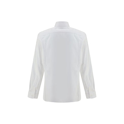 Back view of Brunello Cucinelli White Cotton Dress Shirt with classic collar and adjustable cuffs, elegant and versatile design.