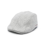 Brunello Cucinelli Wool hat in heather grey with flat peak, side logo, adjustable leather strap, pull-on style, 6cm brim, 55cm circumference.