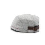 Heather grey Brunello Cucinelli Wool hat with embroidered logo, adjustable leather strap, and flat peak.