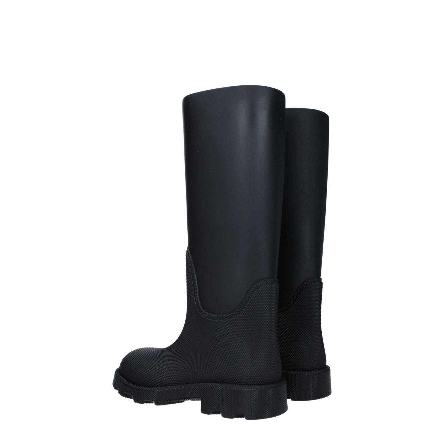 Burberry Black Cotton Rain Boots with mid heels, round toe, rubber sole, new collection, MPN 8077778, stylish and casual design.