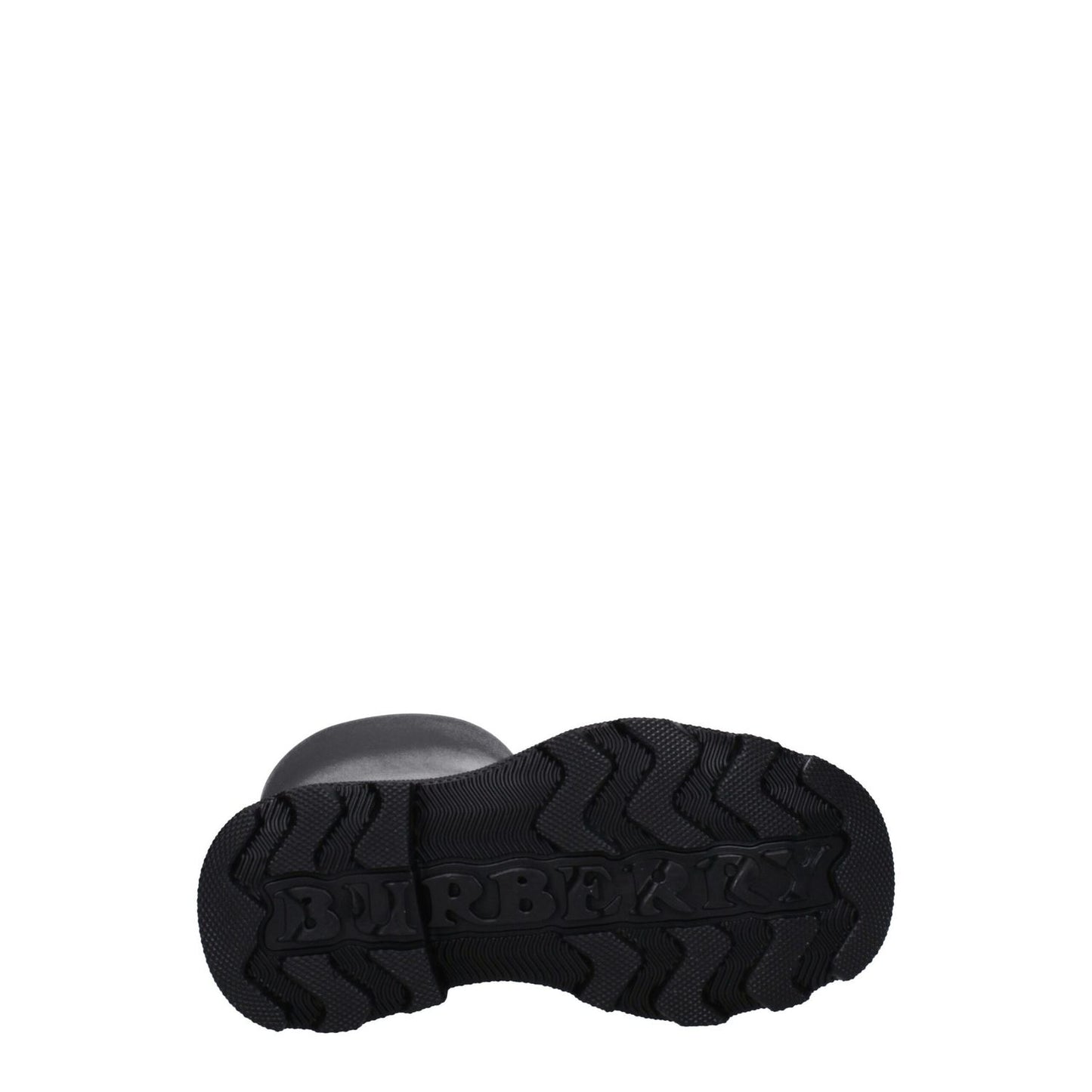 Sole of Burberry Black Cotton Rain Boots with rubber grip, casual style, MPN 8077778, mid heel, round toe, part of new collection.