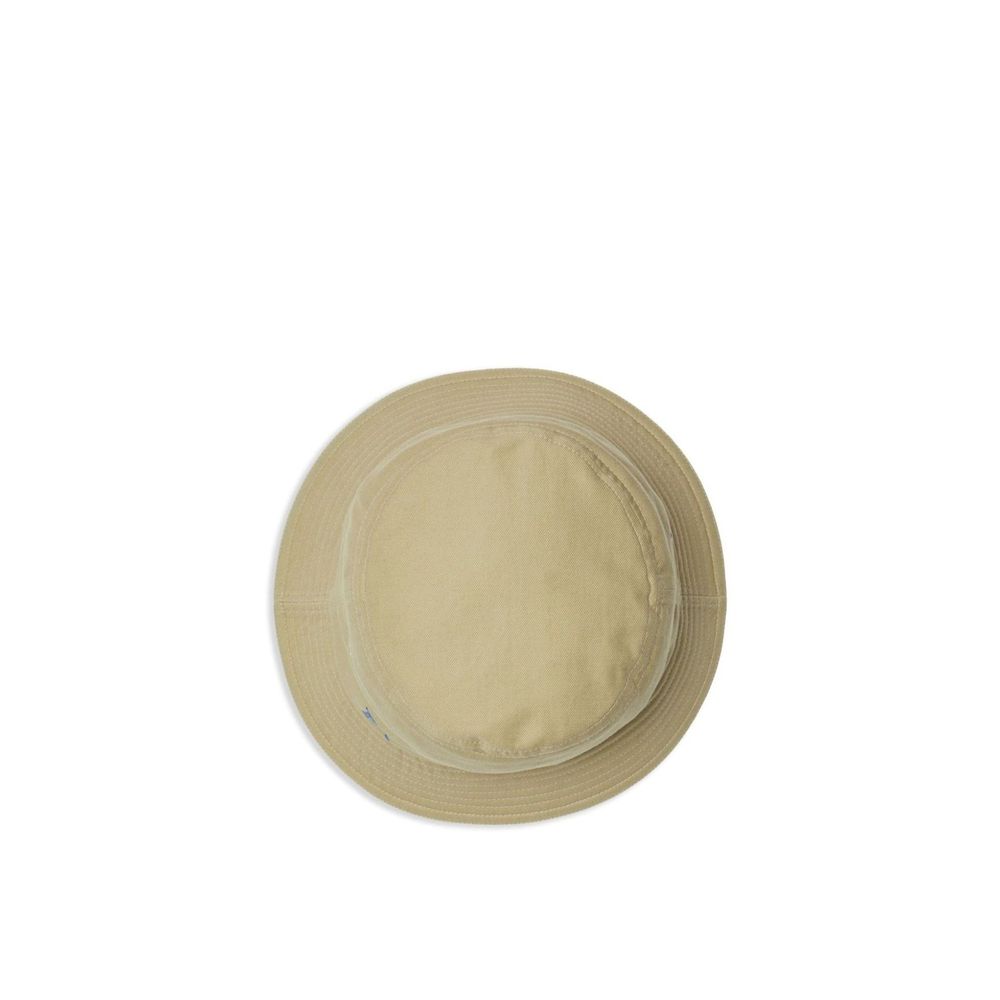 Top view of Burberry Cotton Bucket Cap with flat crown and wide brim, featuring Pegaso embroidery and Equestrian Knight motif.