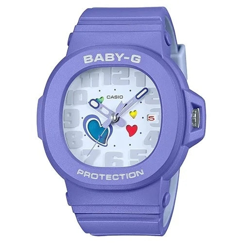 CASIO BABY-G Mod. PLAYFUL HEART SERIES - PURPLE wristwatch with resin case and strap, quartz movement, multifunction dial, in official packaging.