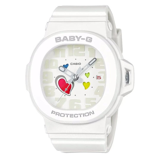 CASIO BABY-G Mod. PLAYFUL HEART SERIES - WHITE wristwatch with resin case and strap, water resistant and multifunction dial.