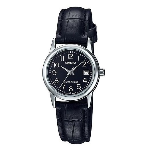 CASIO COLLECTION Mod. LADY DATE SILVER. LEATHER - BLACK-0