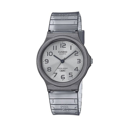 CASIO COLLECTION Mod. POP TRANSLUCID GREY unisex wristwatch with quartz movement and resin strap. Water resistant up to 3 ATM.