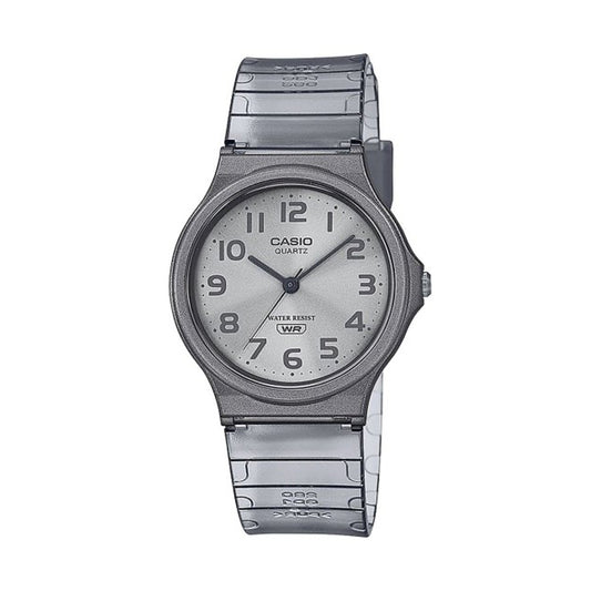 CASIO COLLECTION Mod. POP TRANSLUCID GREY unisex wristwatch with quartz movement and resin strap. Water resistant up to 3 ATM.