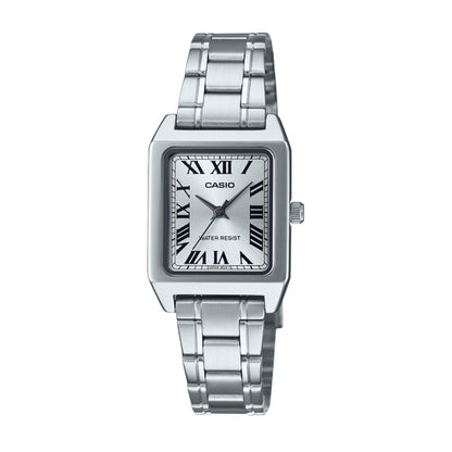 Elegant CASIO COLLECTION Mod. TANK - SILVER wristwatch for ladies with stainless steel case and strap, water resistant 3 ATM.