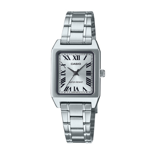 Elegant CASIO COLLECTION Mod. TANK - SILVER wristwatch for ladies with stainless steel case and strap, water resistant 3 ATM.