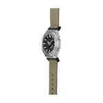 Alt Tag: CASIO G-SHOCK Mod. OAK METAL COVERED - UTILITY SERIE KHAKI BEIGE, water-resistant wristwatch with fabric strap and multifunction quartz movement.