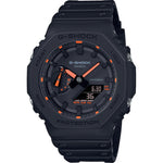 CASIO G-SHOCK Mod. OAK - Neon Orange Indexes wristwatch with carbon and resin case, black strap, quartz movement, multifunctional dial.