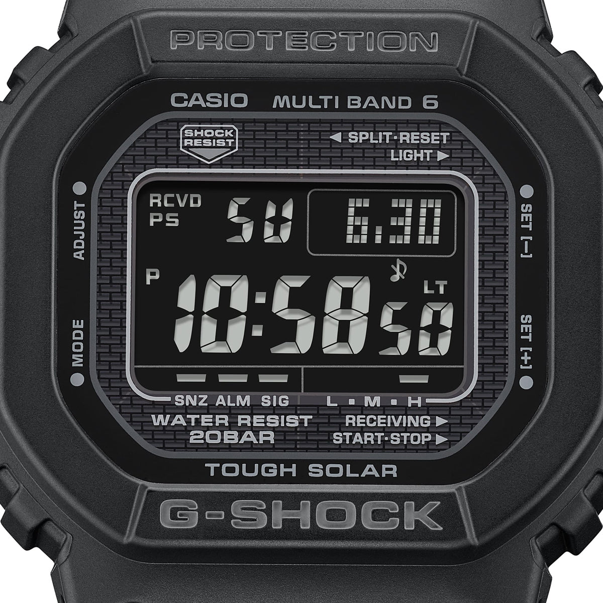 CASIO G-SHOCK Mod. THE NEW ORIGIN Multiband 6 - TOUGH SOLAR - FULL BLACK, 20 ATM water resistant digital watch with solar movement.