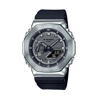 CASIO MOD. GM-2100-1AER stylish digital watch with a metallic bezel and black strap