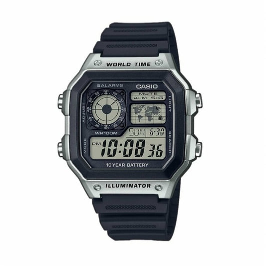 CASIO SPORT Mod. DIVER - WORLD TIME ILLUMINATOR 5 ALARMS - FUTURE CLASSIC COLLECTION - BLACK SILVER watch with black resin strap