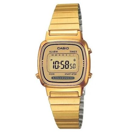 CASIO VINTAGE Mod. ICONIC MINI STEEL - FULL GOLD wristwatch for ladies with quartz movement and splash-proof water resistance.