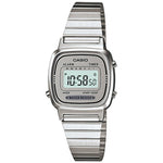 CASIO VINTAGE Mod. ICONIC MINI STEEL - LIGHT GREY wristwatch for women with stainless steel bracelet and multifunction quartz movement.