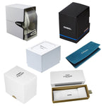 CASIO VINTAGE Mod. ICONIC MINI STEEL - LIGHT GREY wristwatch packaging with multiple official box designs displayed.