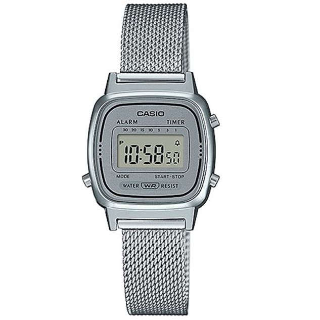 CASIO VINTAGE Mod. ICONIC MINI STEEL - SILVER MESH quartz wristwatch with digital display and multifunction dial, splash proof.