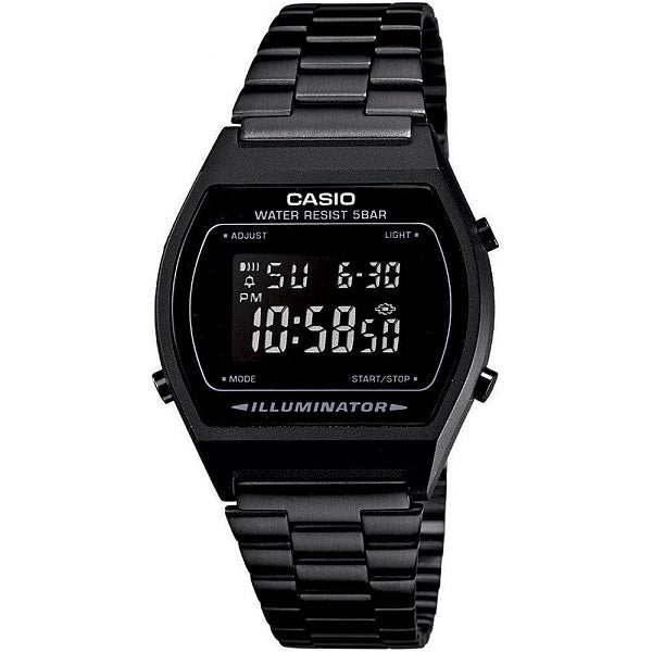 CASIO VINTAGE Mod. ILLUMINATOR BLACK unisex wristwatch with metal strap and case, quartz movement, multifunction dial, official packaging
