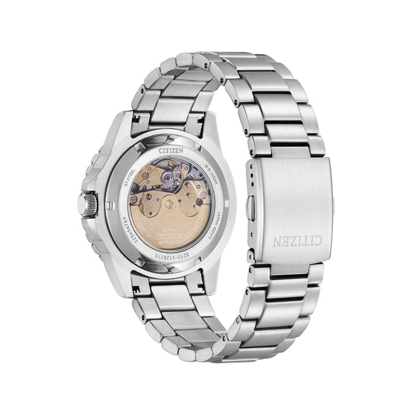 CITIZEN WATCHES Mod. NJ0170-83Z, stainless steel mechanical wristwatch, 43mm case, 10 ATM water resistance, displayed in official box.