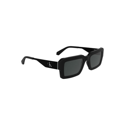 Calvin Klein Black Acetate Women Sunglasses with sleek rectangular lenses and logo on temples, perfect for stylish UV protection.