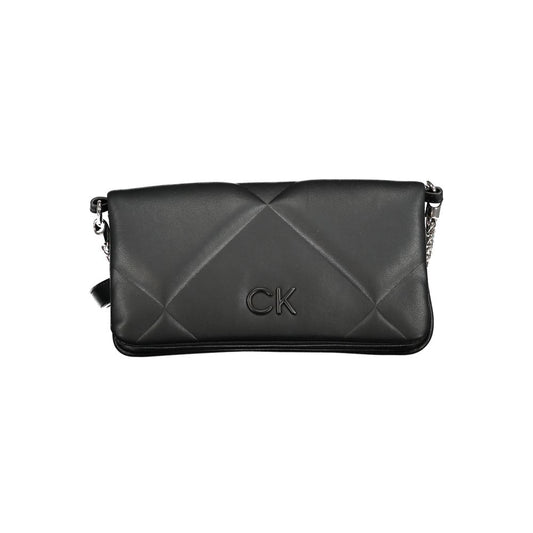 Calvin Klein Black Cotton Handbag with chain shoulder handle and logo, convertible to adjustable belt bag.