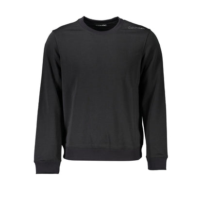 Calvin Klein Black Polyester Men Sweater with CK logo, perfect for casual or athletic wear, made in VN, luxurious feel, black color.